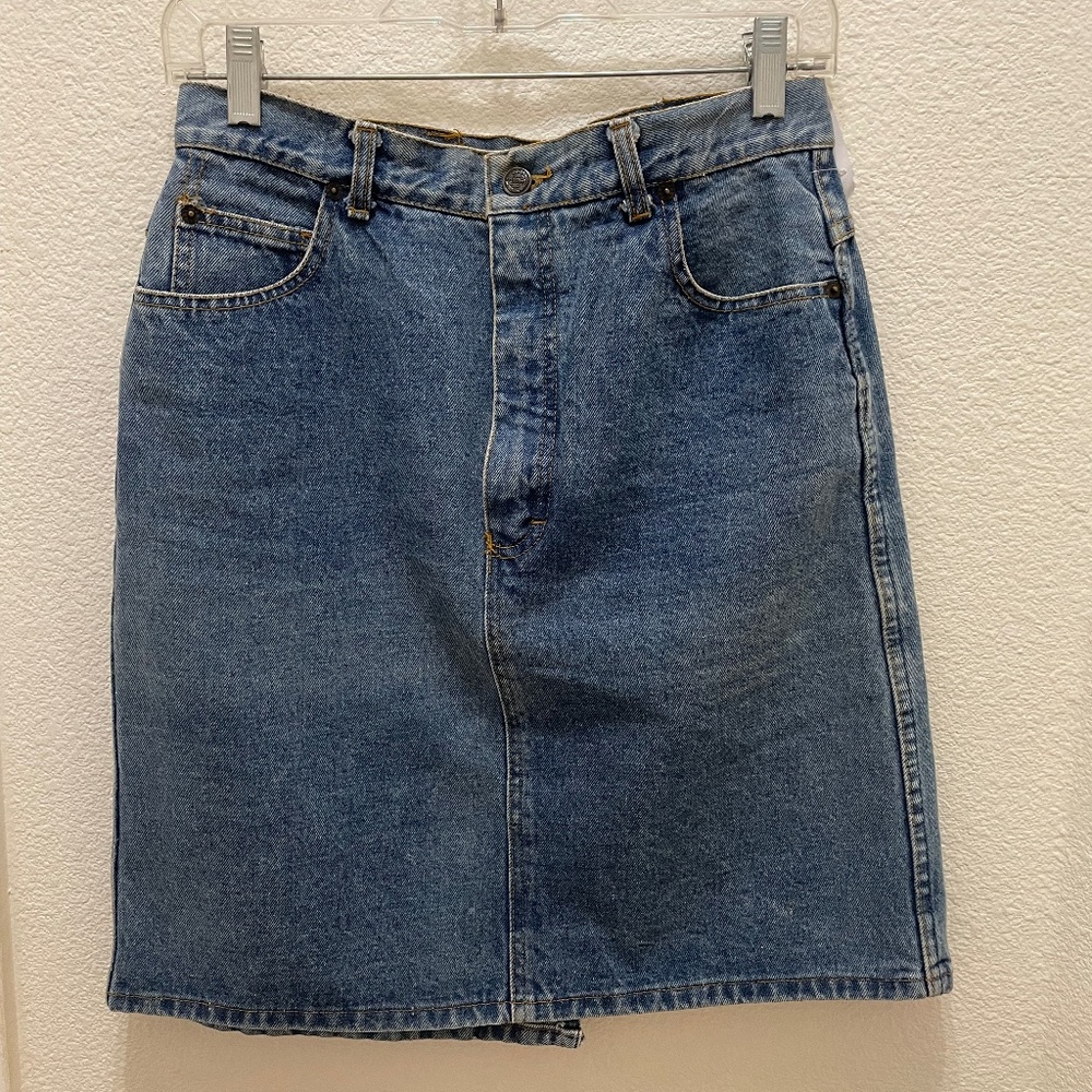 Vintage Serge Azar Paris France Denim Skirt 100% Cotton 80s 90s